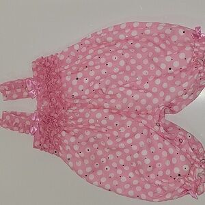 Bonnie Baby Size 3 - 6 Months Pink W/ White Polka Dots With Silver Dots Onesie